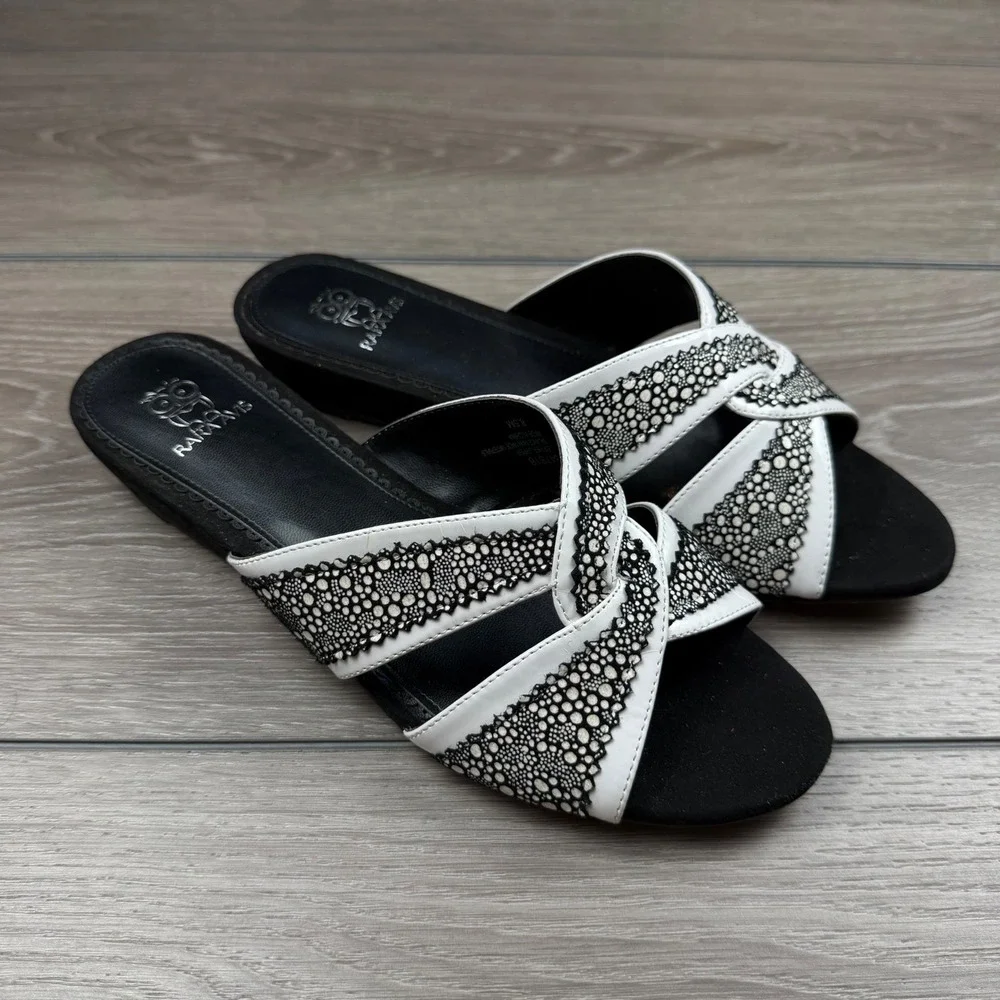 Rara Avis Womens Wedge Sandals Lace Detail Black White 8.5M